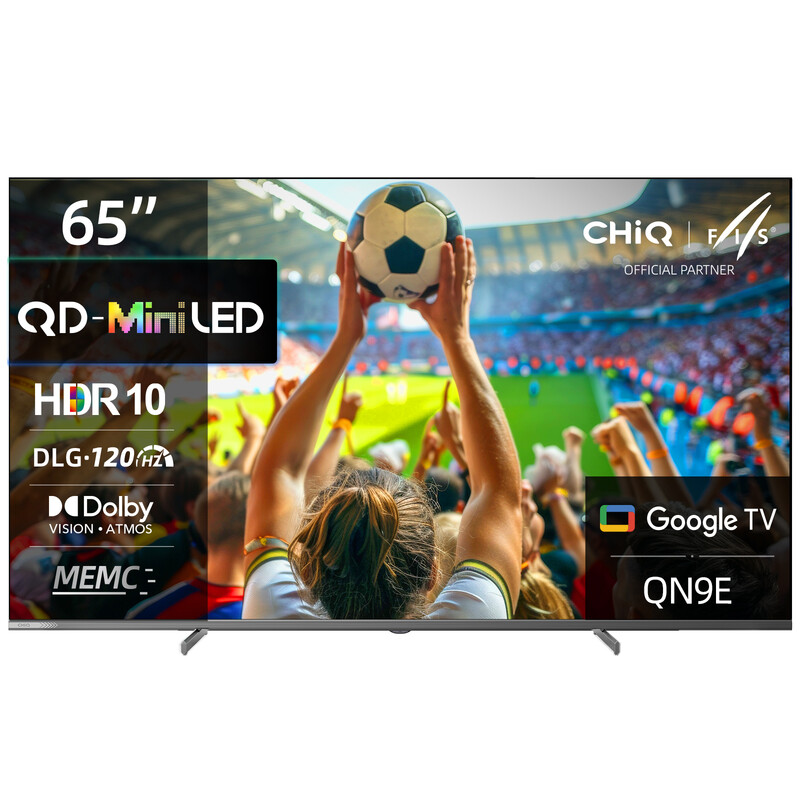 CHiQ M65QN9E 65 Zoll 4K UHD Mini LED QLED Fernseher | Dolby Atmos/Vision | DLG 120 Hz + MEMC | Google TV (Android 14) | Google Assistant | Metallrahmen & schlankes Design