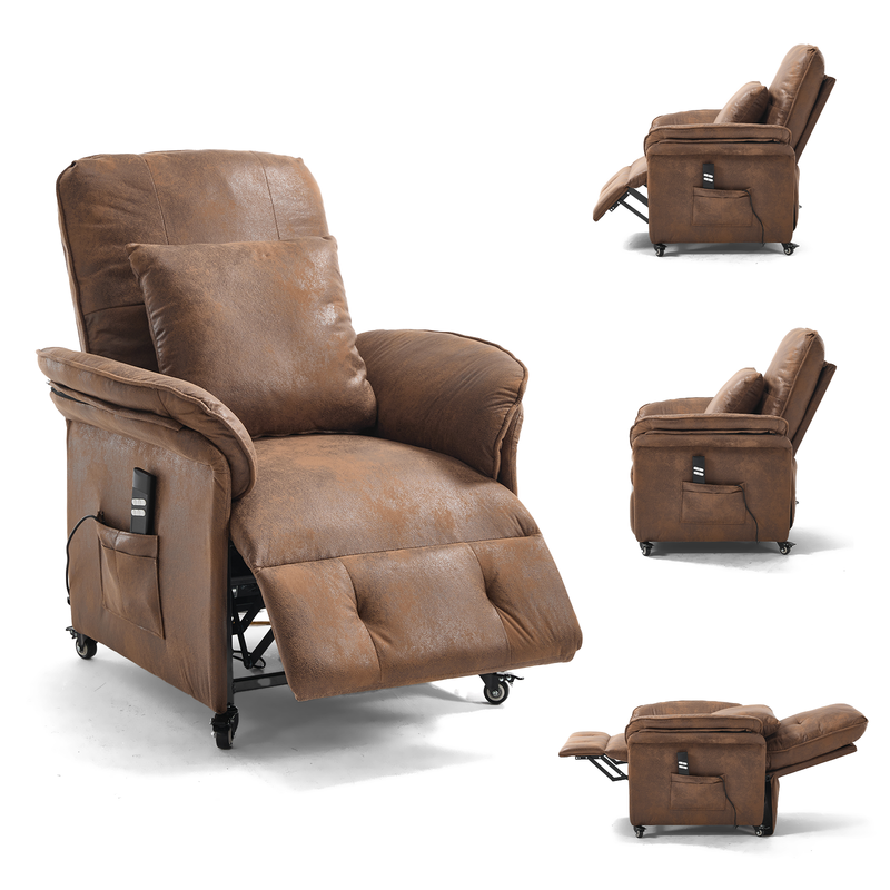 KAUFHOF Elektrische relaxfauteuil met 2 motoren, bruin corduroy | Elektrische relaxfauteuil met onafhankelijk verstelbare rugleuning & voetensteun, 95°–175° kantelbaar, vergrendelbare wielen & 2 zijvakken