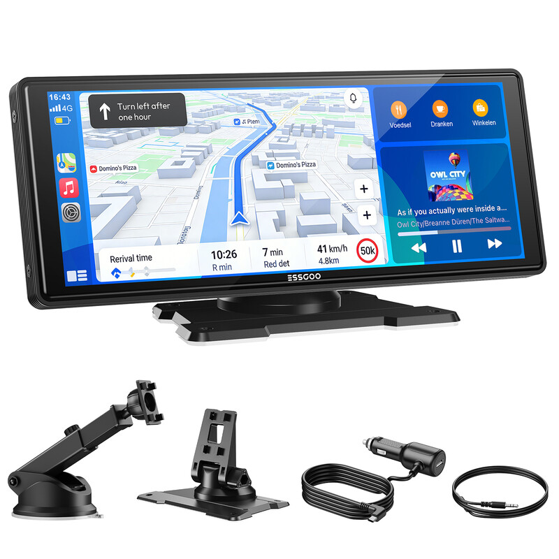 Summer Special Offer ESSGOO 10.26 Inch Portable HD CarPlay Display, Wireless CarPlay & Android Auto & Mirror Link, OTA Upgrade, GPS Navigation, Music, Voice Control, Custom Boot Logo, Quick Installation, Better Driving Experience