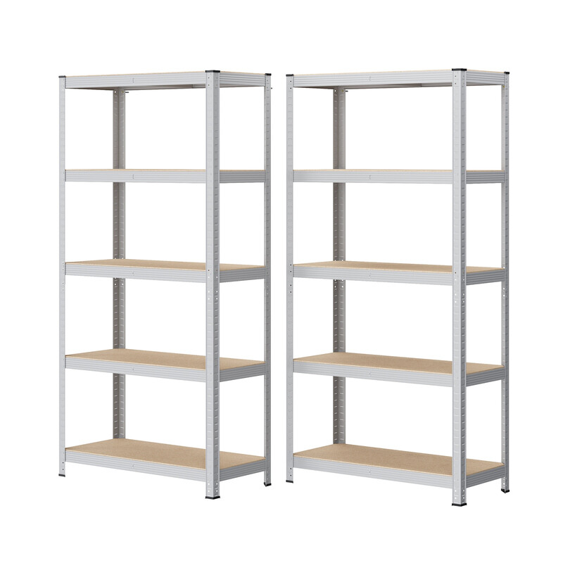 Ochama stellingkasten met 5 niveaus set van 2, stalen stellingkast voor opslag, voor garage, schuur, zilver