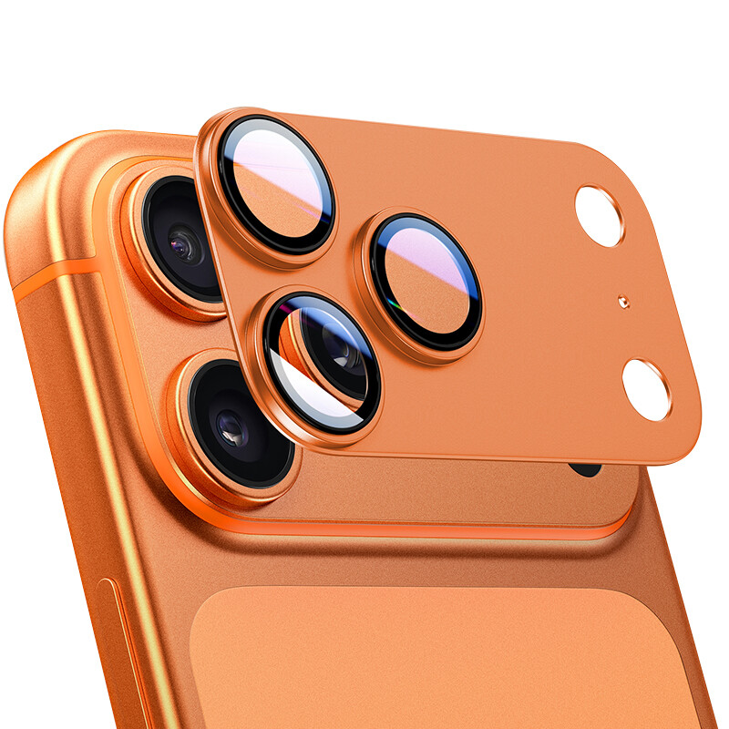 IM-CHEN Camera lensbeschermer voor iPhone 17 Pro, hoog transparant metaallegering, valbestendig, oranje, 1 stuk