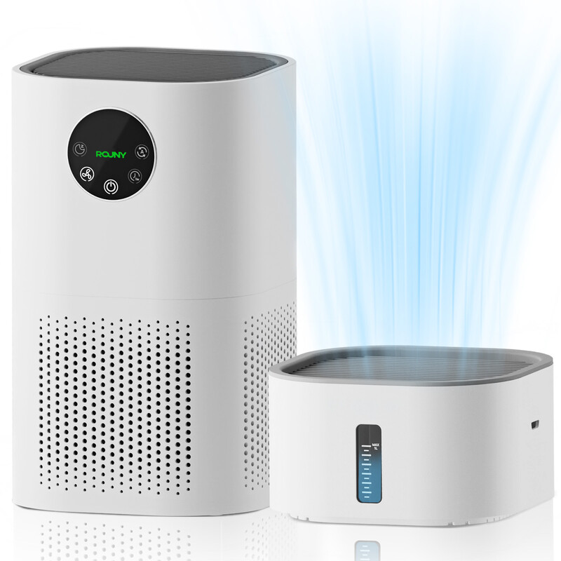 ROUNY 2-in-1 luchtreiniger en luchtbevochtiger, H13 True HEPA-filter, CADR 150 m³/h, dekking 20-50 m², slaapstand ≤25 dB, scherm voor luchtkwaliteit, voor huisdieren en slaapkamer, AP-T2