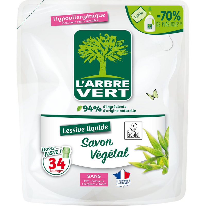 Lessive Liquide L'Arbre Vert MO3450601046391 – Savon Végétal, 1.53L, Hypoallergénique - vue 1