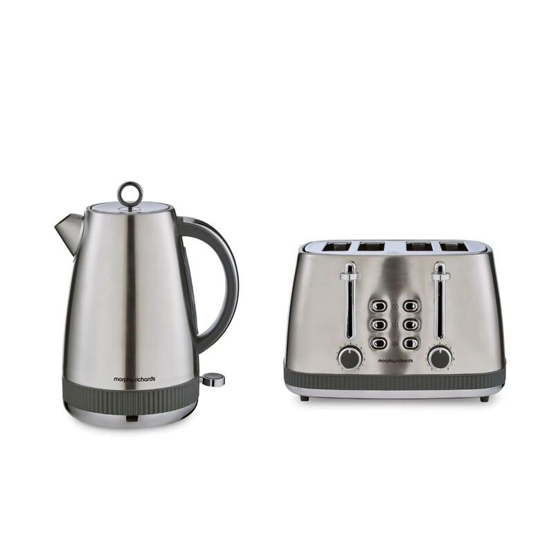 Morphy Richards Mexborough Jug Kettle and 4-Slice Toaster Bundle, 1.7L,Wide Slots, Grey & Stainless Steel, 102902 & 242902