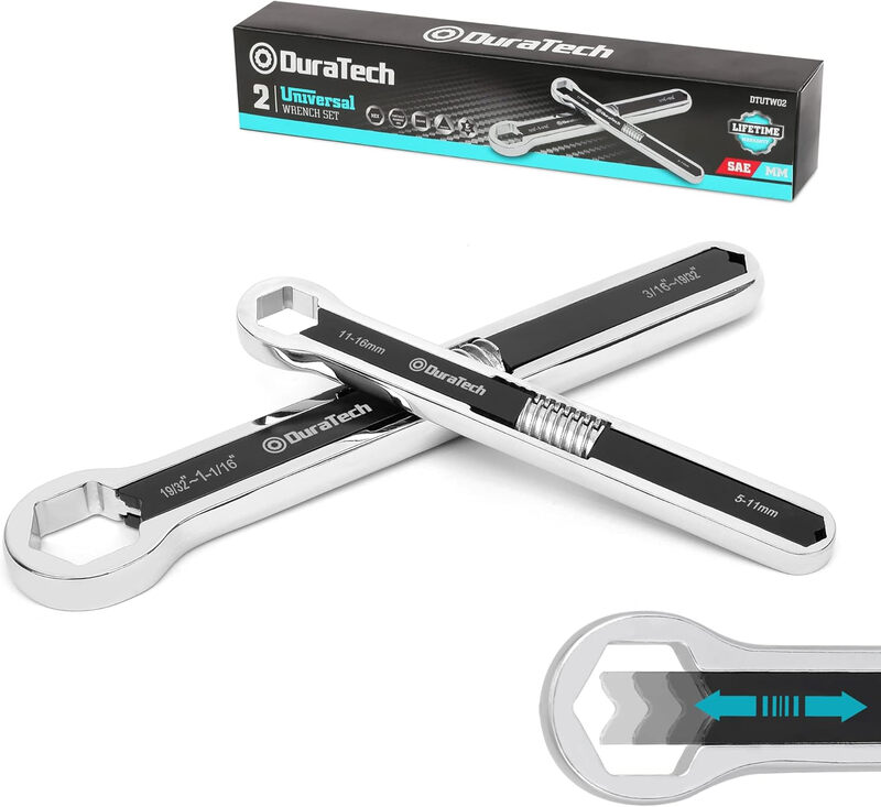 DURATECH Universal Combination Key Set, Adjustable Key Set, Multifunctional Key Set (2-Piece), Ring Tensioner Set, 44-in-1, Metric and SAE, 5 mm to 27 mm and 3/16" to 1-1/16"