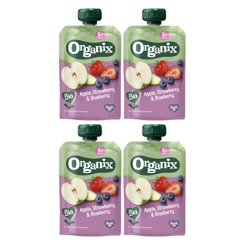 Organix Gourde de fruits Pommes & fraises & myrtilles 6m+ 100 g * 4