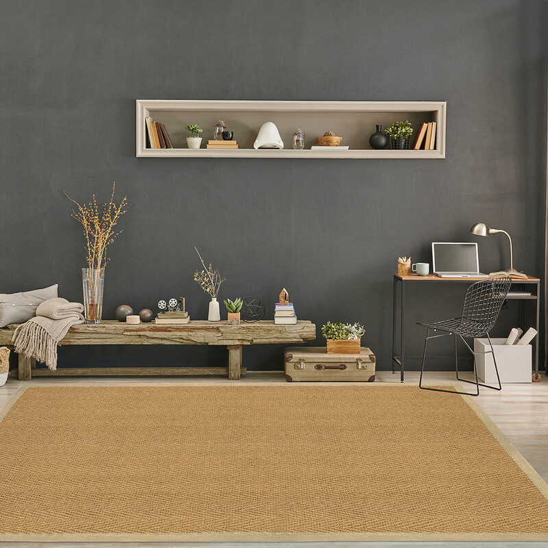 Rug Herringbone Coir Border Rectangle Natural/Cream 135x200cm