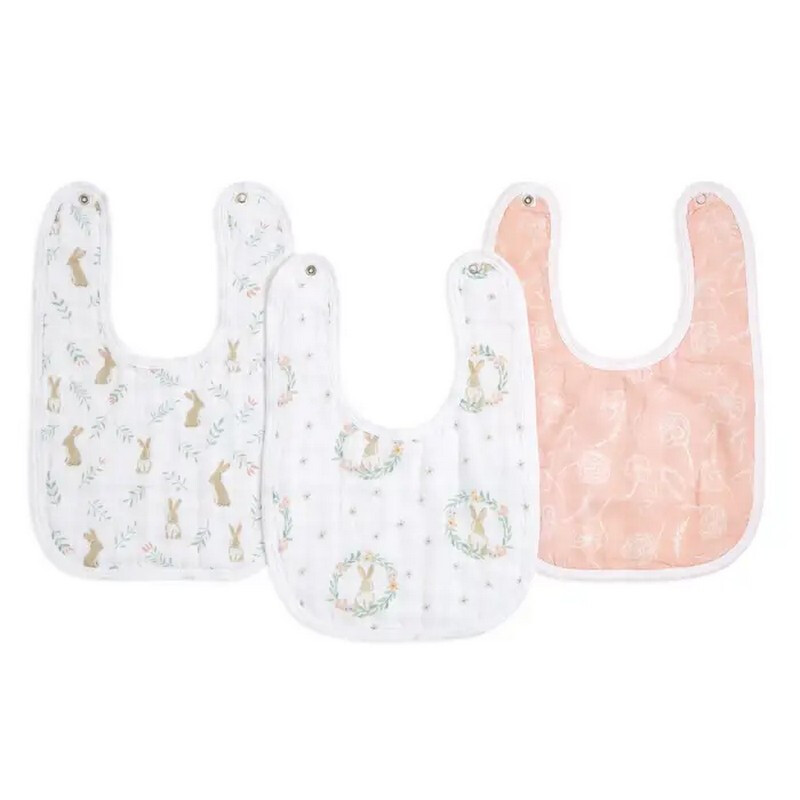 ™ Essentials Cotton Muslin Snap Bibs 3 Pack Blushing Bunnies