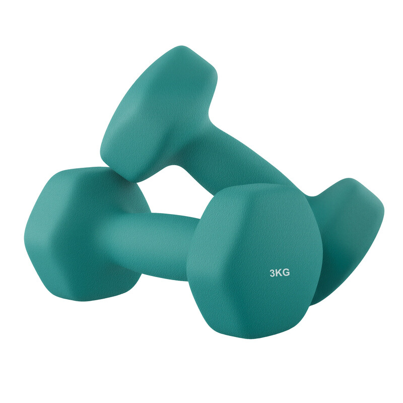 JOYFURNOS Set van 2 Neopreen Hex Dumbbells, 2 x 3 kg, met Halterstangen, voor Thuis Training, Turquoise