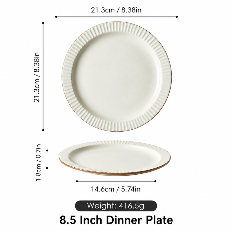 JIWOO Collins 8,5" flaches Teller glänzendes Beige, mit braunen Rändern 1 Stück