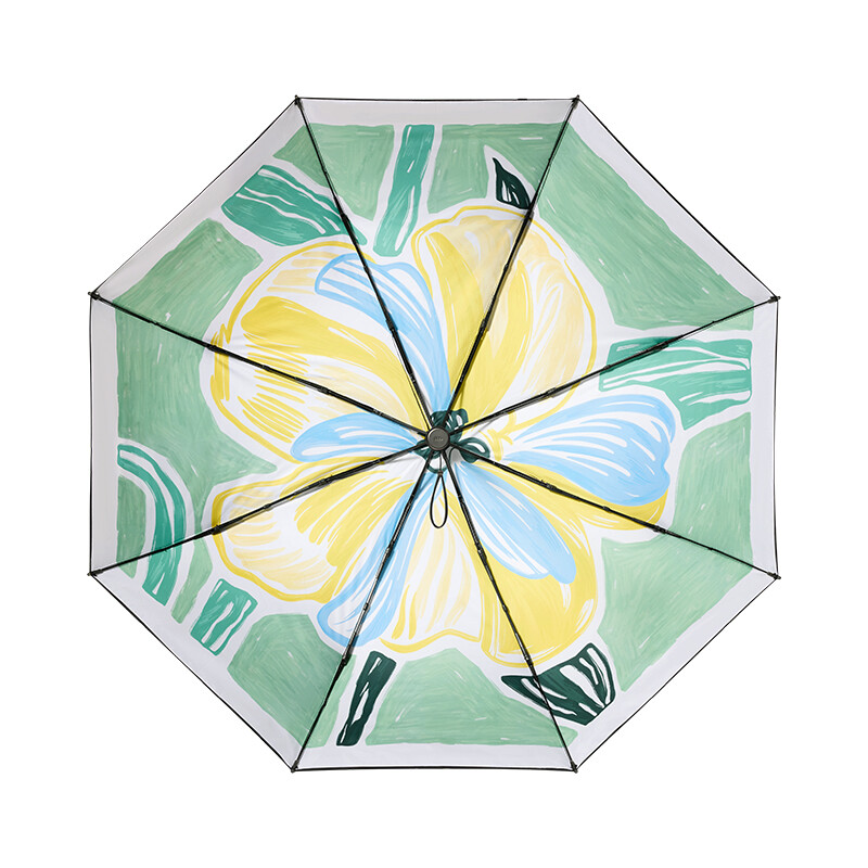 Beneunder BM398, driedelige paraplu met versterkte zwarte coating, buiten-, windbestendig en waterdicht, groene bloem, ideaal koppelcadeau