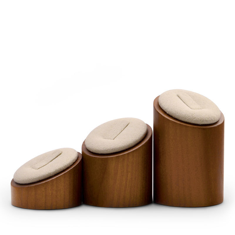 Oirlv 3-piece ring display on wooden stand | Cylindrical jewelry organizer and ring holder for retail and home use