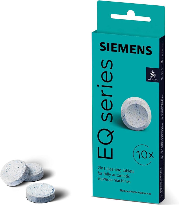 Siemens TZ80001A Kaffeemaschinen-Reinigungstabletten, 10er-Pack, entfernt Kaffeefett-Rückstände, Originalzubehör für EQ-Serie & Einbau-Kaffeevollautomaten