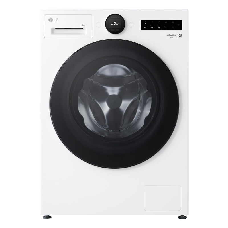 LG Waschmaschine Frontlader 8 kg A-20% Energie: Freistehend mit TurboWash, Dampfprogramm & DirectDrive Technologie, 1350 U/min, Weiß
