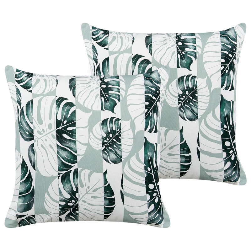 Beliani 2er-Set Outdoor-Sitzkissen mit Blattmuster, 45 x 45 cm, grün, TERMINI