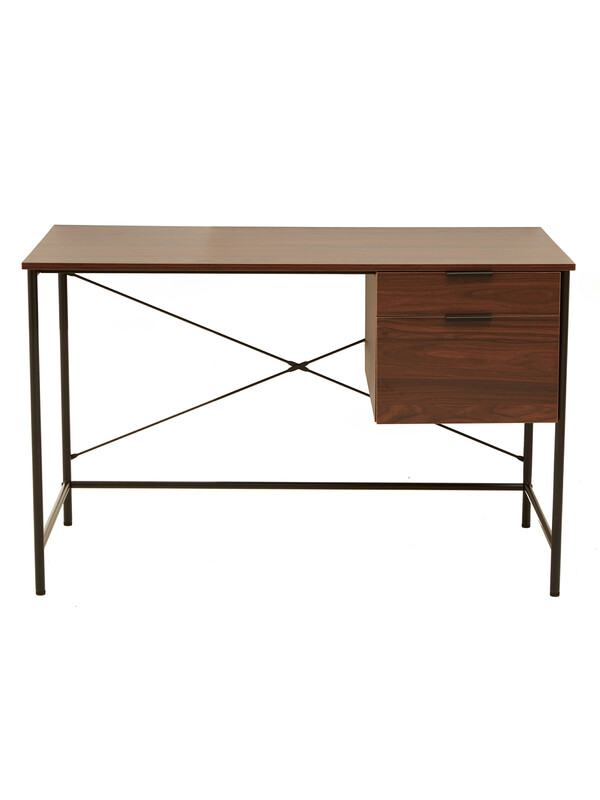 Interiors by Premier Desk Bradury 2 Drawers Walnut/Black
