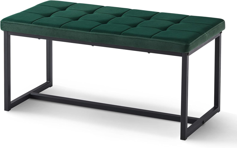 CLIPOP Dining Room Bench Seat Velvet Padded Cushioned Hallway Benches with Metal Frame Lounge Long Dinner Stool Green