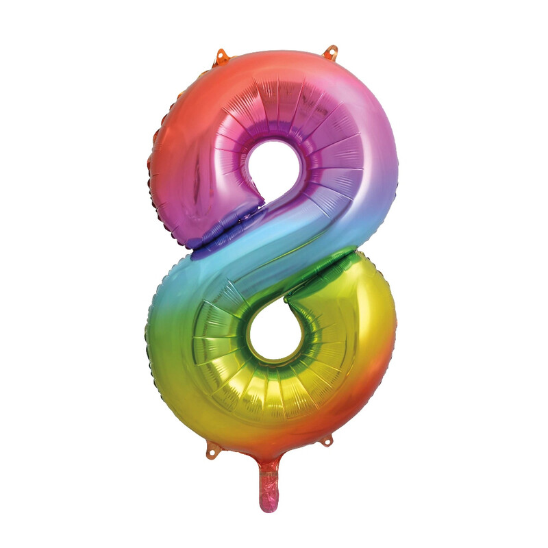 Unique Giant Number 8 Balloon, Rainbow, 86cm