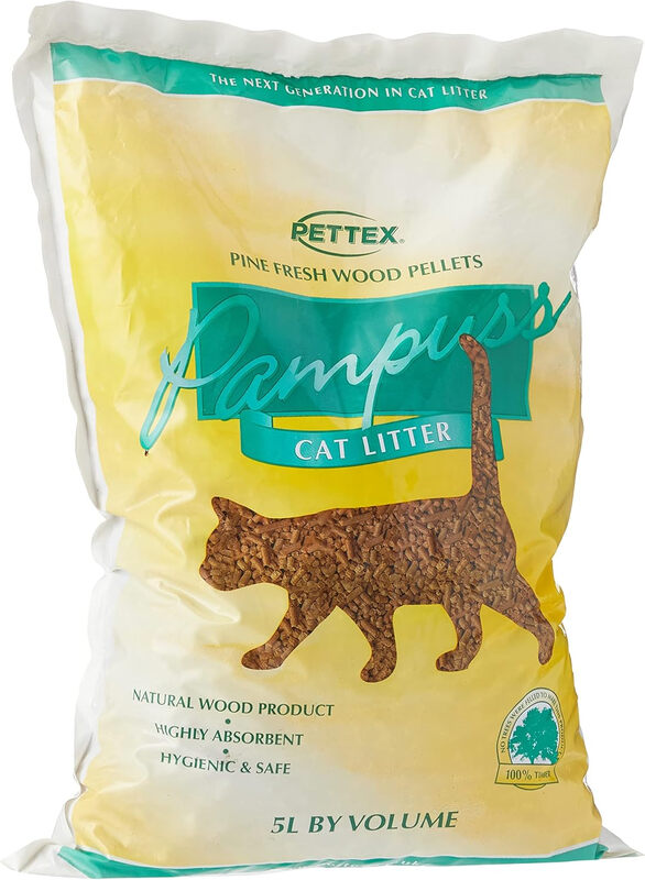 Pampuss 100% Natural Pine Wood Pellet Cat Litter, Low Dust, High Absorbency, 5 Litre
