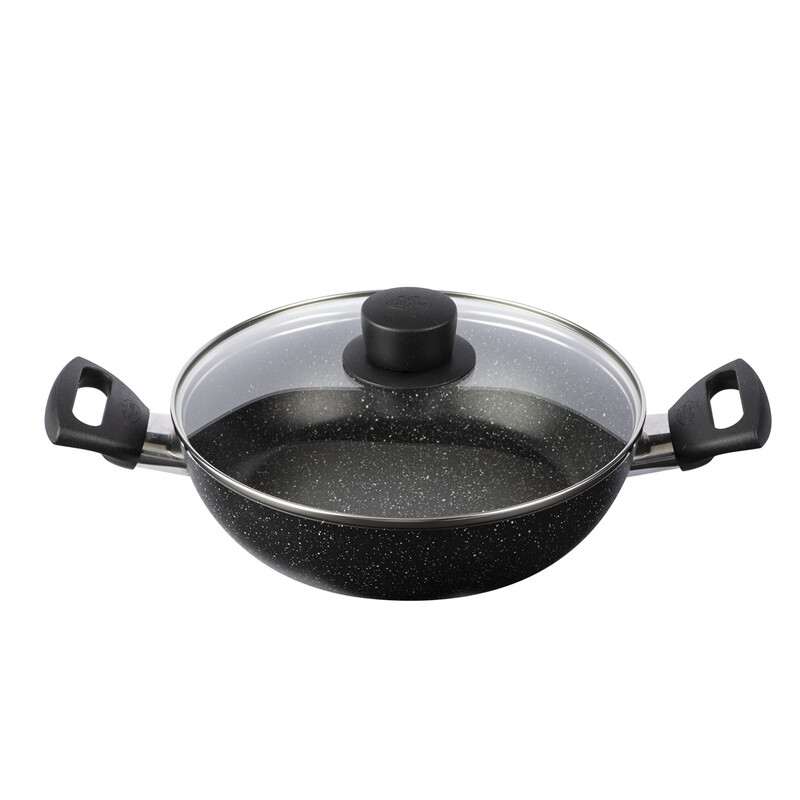 BALLARINI Vipiteno Stewing Pan with Glass Lid, Diameter 24 cm, Induction Roasting Dish, Non-Stick Coating, Casserole Pan, Aluminium, Black