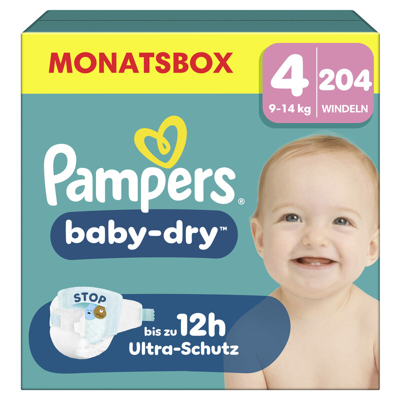 Pampers Baby Dry Gr.4 Maxi 9-14kg Monatsbox - 204 Stück