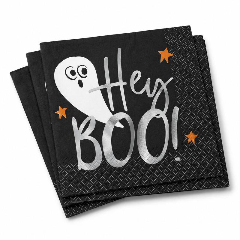 ‘Hey Boo’ Bats and Boos Foil Lunch Napkins, Pack of 16