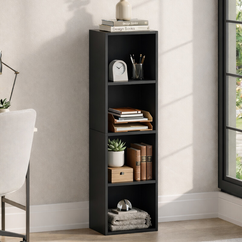 Vida Designs Oxford 4 Tier Cube Bookcase, Black - 4 Tier Organizer Storage Shelf Unit for Living Room, Home Office