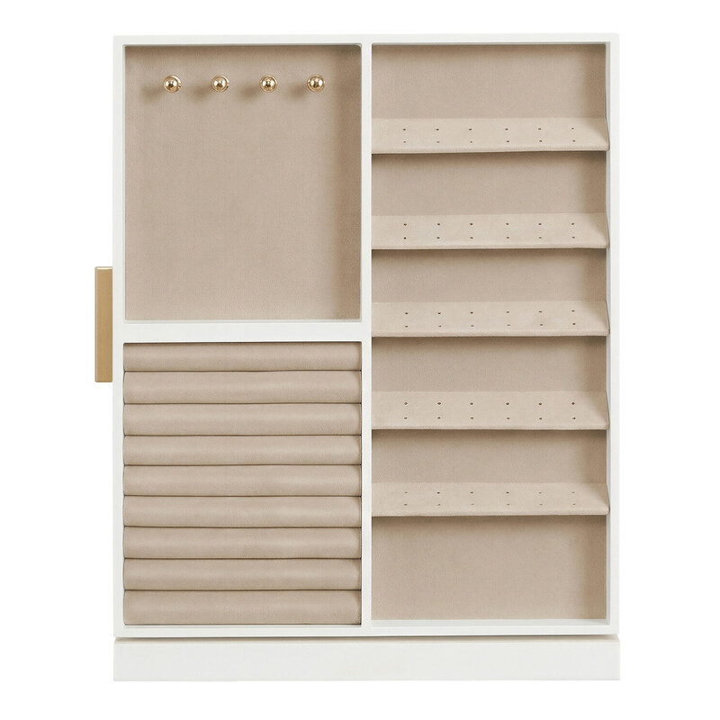 JOYFURNOS 360° Draaibare Sieradenset, Verticale Opbergbox met Glazen Raam, 7 Lades, Cadeau-idee, Wit