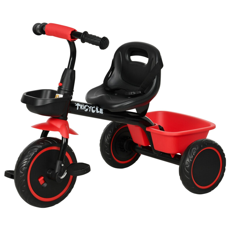 Aiyaplay 370-269V00rd Trike For Kids, Toddler Tricycle For 2 To 5 Years, With Adjustable Seat, Pedal, Front Rear Baskets, 3 Wheels Kids Bike Gift For Boys And Girls, Red