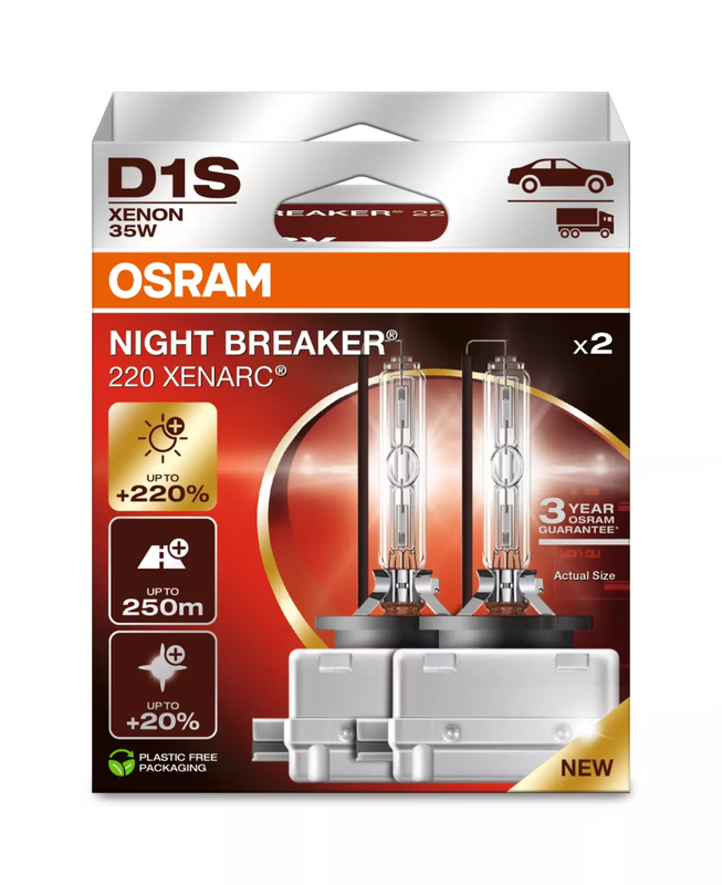 OSRAM XENARC NIGHT BREAKER 220, D1S, +220% meer licht, Xenon koplamp, 66140XN2-2HB, 2 lampen