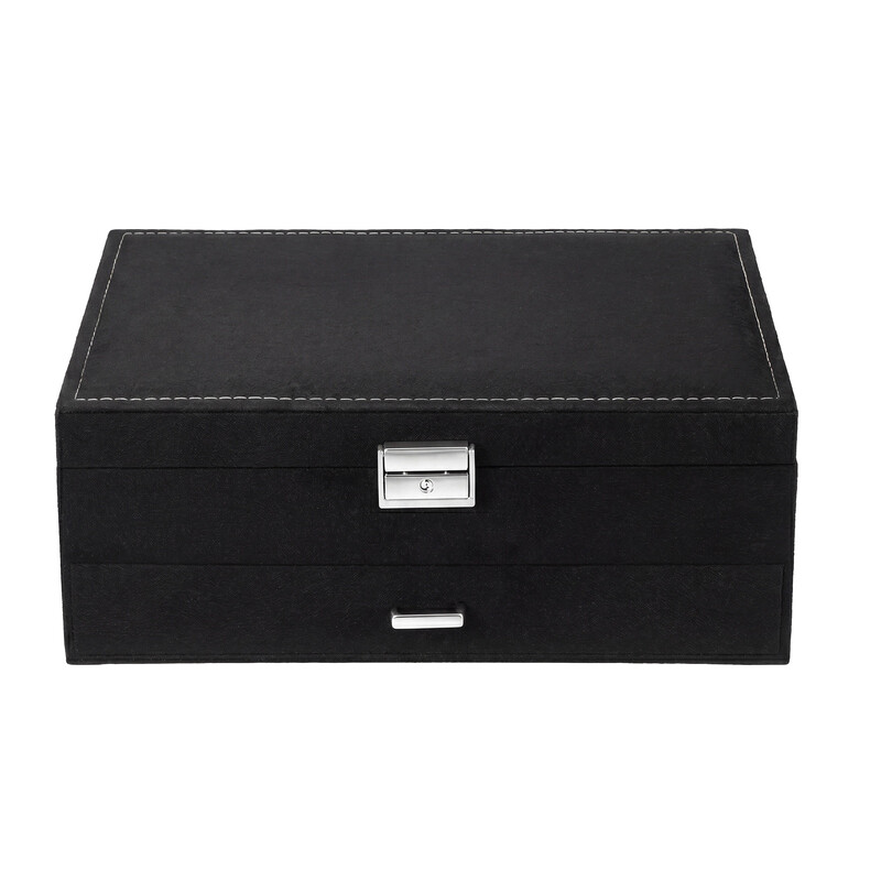 Ochama Sieraden Organizer, 2-Lagen Opbergdoos met Lade en Slot, voor Oorbellen Ringen Kettingen, Cadeau Idee, Zwart