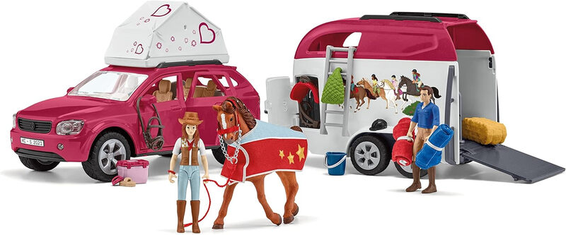 Schleich Horse Club Abenteuer Set mit Auto und Pferdeanhänger für kreativen Spielspaß mit Spielzeugfiguren