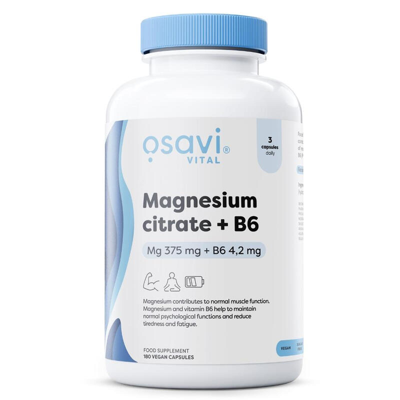 Osavi Magnesium Citrate + Vitamin B6 Muscle Relaxation 375Mg Vegan Capsules - 180 Capsules
