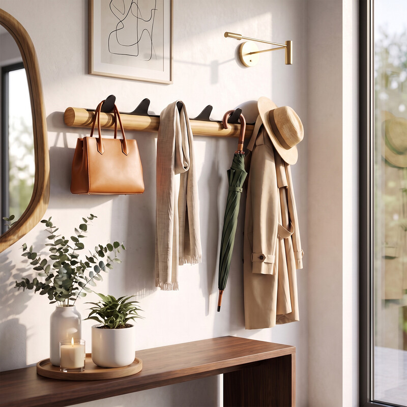 kapanou Wall Mounted Coat Rack with 6 Hooks, Vintage Brown Rubberwood Coat Rail with Sturdy Black Metal Hanger for Jackets, Towels or Hats, Decorative Hooks for Bathroom, Bedroom, Entryway, New Year Sale, Top Gift Picks