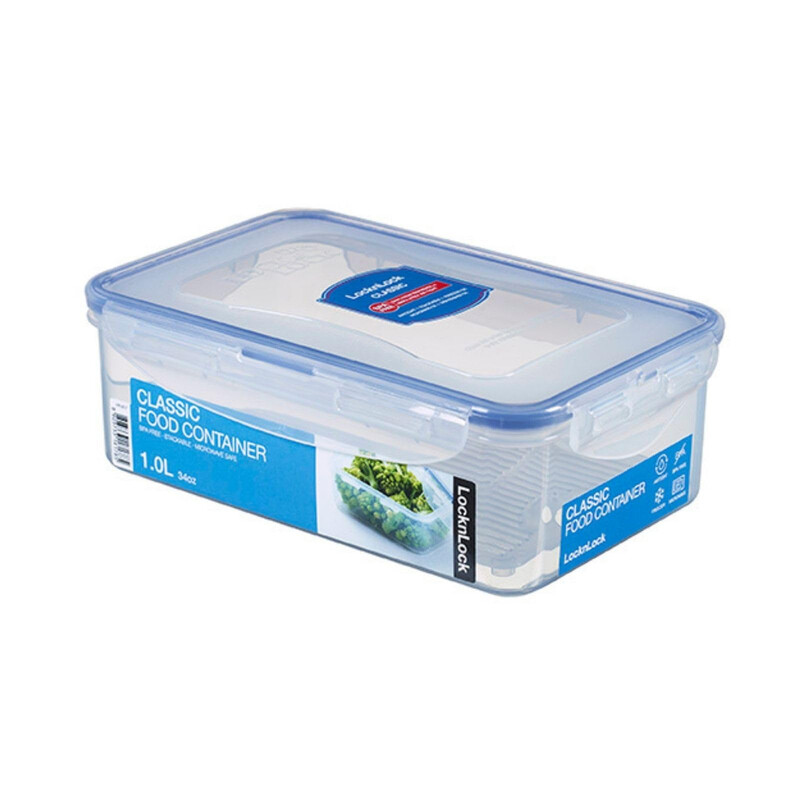 LocknLock Luftdichter Lebensmittelbehälter 1,0 L – Transparente rechteckige PP-Kunststoffbox mit blauem Silikondichtung, auslaufsicheres stapelbares Design, mikrowellen-, gefrier- & spülmaschinenfest