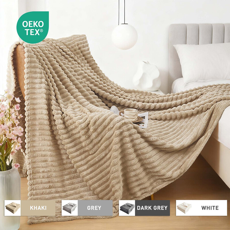 Cuddly Fluffy Blanket， Striped Flannel Blanket， Couch Blanket， Warm Throw， Sofa Blank