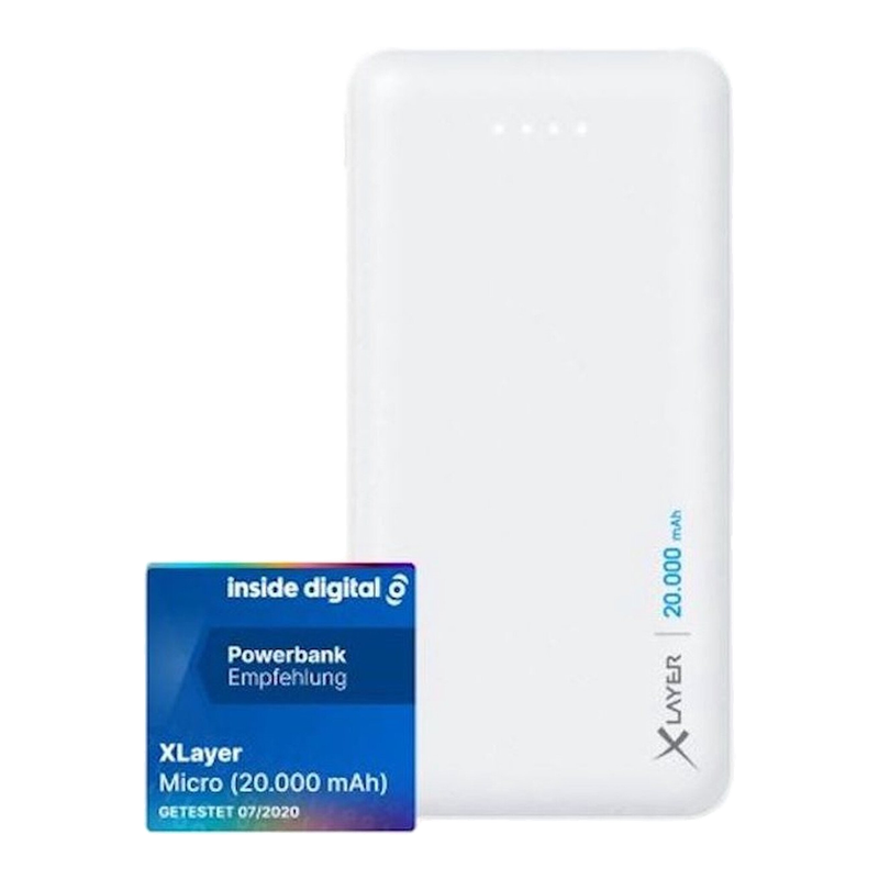 XLayer Powerbank Micro Wit - 20000 mAh LiPo Powerbank - 2 x USB-uitgang - 1 x USB-C-ingang - Wit