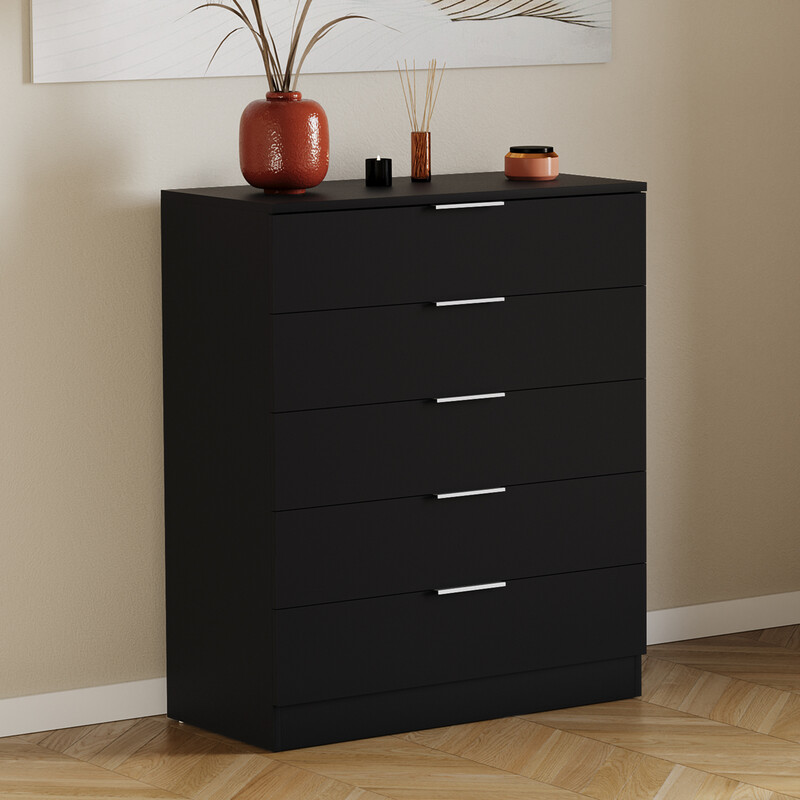 Vida Designs Trega 5 Drawer Chest of Drawers, Black