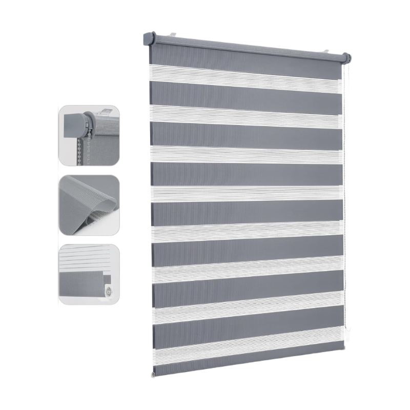 Sekey Doppel-Rollo, Klemmfix, ohne Bohren für Fenster, 70 cm breites Doppel-Rollo, Duo-Rollo Sonnenschutz, 70x120cm, Grau