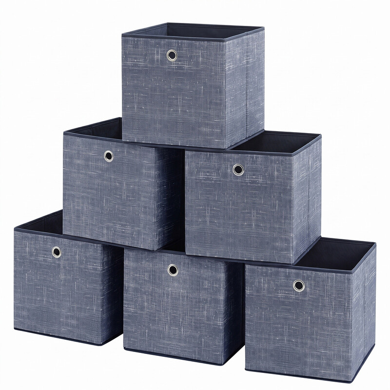 Ochama X Songmics Ochama Cube Organisers, Foldable Fabric Storage Boxes With Handles, Set Of 6, For Shelves, Clothes, Blue