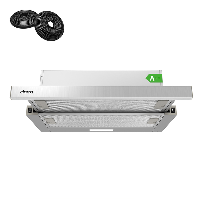 Ciarra Silver Under-Cabinet Telescopic Cooker Hood 60Cm， Powerful 370 M³/H， ， Energy Class A++