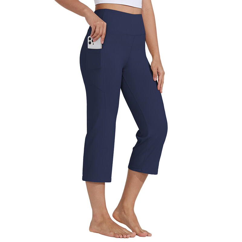 Women's Yoga Capris Pants High Waist Straight Leg Athletic Exercise Workout Capris 21