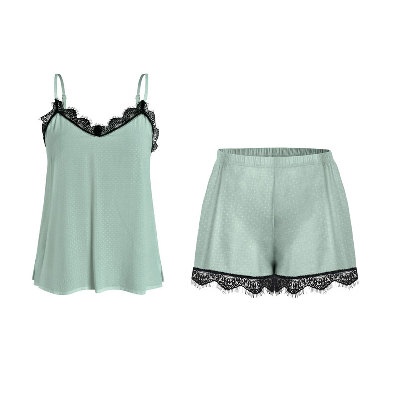 lace v-neck mint camisole and shorts set XL