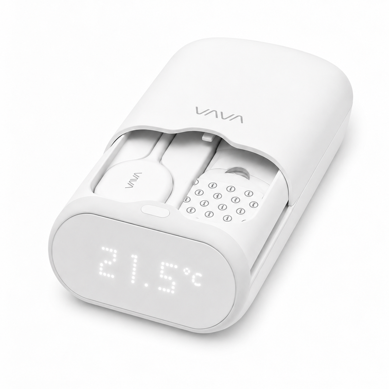 VAVA VA-IH008 Tragbarer Baby-Temperaturmonitor mit separatem LED-Display, bis zu 24 Std. Sensorlaufzeit, 15 m Funkreichweite, Ton- und Lichtsignale, ohne App