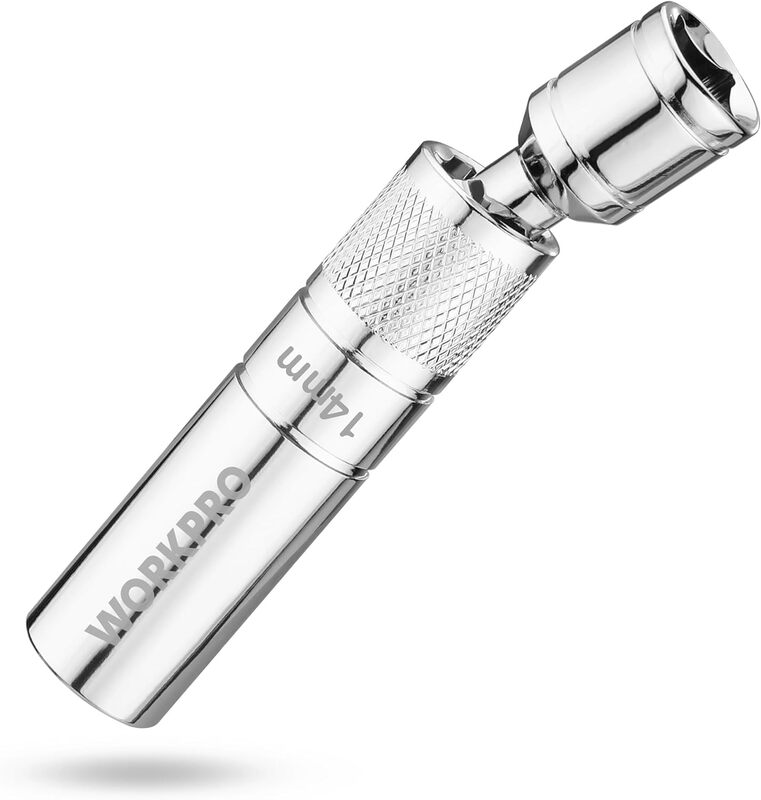 WORKPRO 14 mm Magnetische Zündkerbschlüsselsatz, 3/8" Antrieb x 100 mm Wärmebehandelter Cr-V-Stahl, Starker Magnetischer Halt, 360° Drehbares Design, Dünne Wandkonstruktion und Sichere 12-Punkt-Halterung