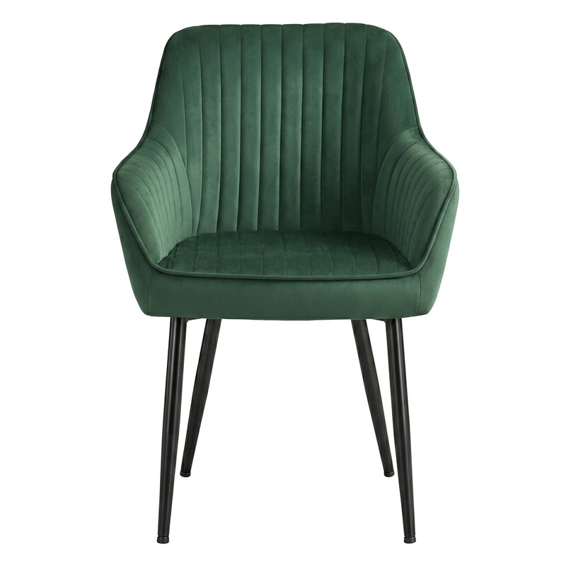 Ochama Esszimmerstuhl, Küchenstuhl, Sessel, Samt, Polsterstuhl mit Armlehnen, Loungesessel, Metallbeine, für Esszimmer, Küche, grün-schwarz