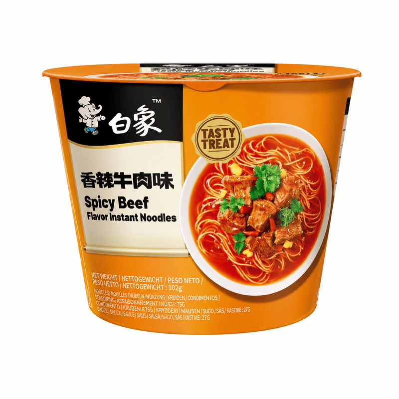 Bai Xiang Leckere Snacks Klassischer scharfer Rindfleischgeschmack Instantnudeln (Schale) 102 g
