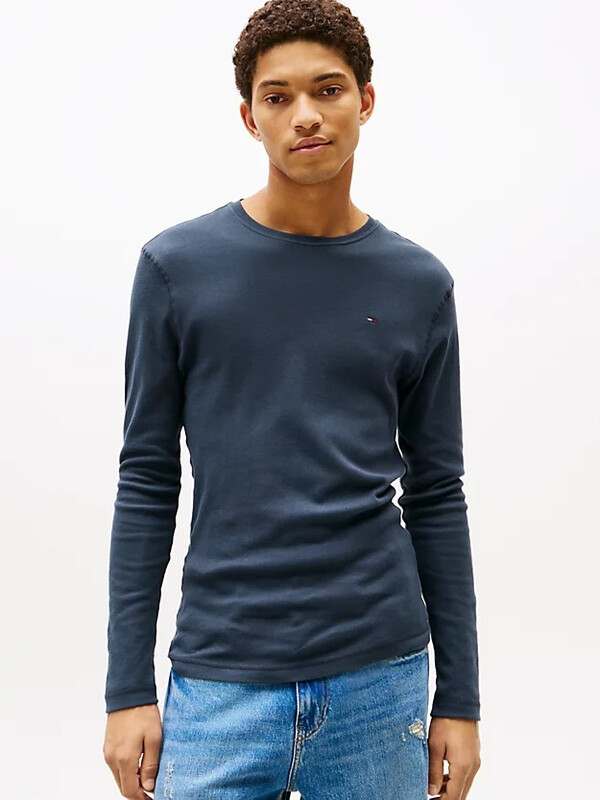 Tommy Hilfiger TJM ORIGINAL langarmshirt met ribbels voor heren BLACK IRIS L