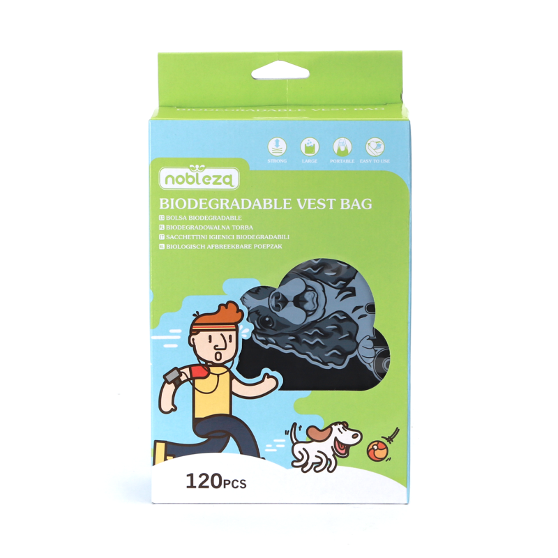 Biodegradable trash bag/Vest type/W18*H34cm, handle 12cm/1.5 mil/Black/120pcs/UKEco-f