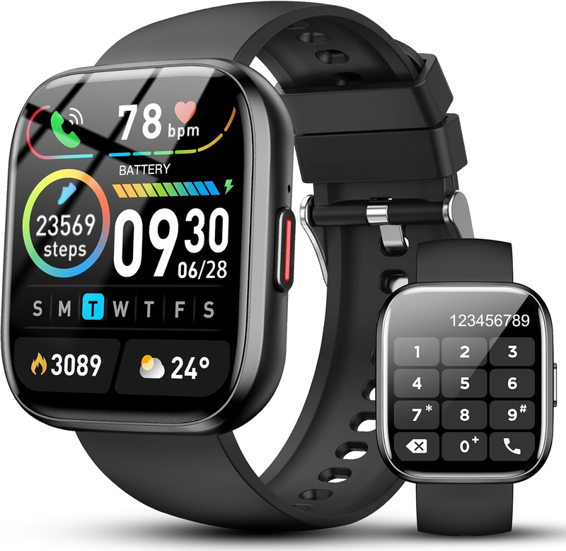 Jugeman P114 Schwarze Smartwatch für Damen Herren Anrufe entgegennehmen/tätigen, 1,85" HD Fitnessuhr mit Schrittzähler/Herzfrequenz-/Schlafmonitor, 115+ Sportmodi Smartwatch, IP68 wasserdichter Aktivitätstracker